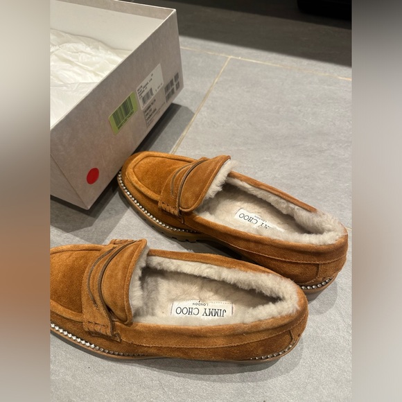 Jimmy Choo Deanna Shearling-Lined Suede Loafers - Picture 5 of 8